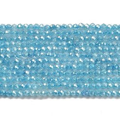 Sky Blue Cubic Zirconia Bead Strands, Faceted Rondelle, Sky Blue, 2mm, Hole: 0.6mm, about 187pcs/strand, 14.76 inch(37.5cm)