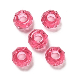 Cerise Résine transparente perles européennes, Perles avec un grand trou   , facette, rondelle, cerise, 13.5x8mm, Trou: 5.5mm