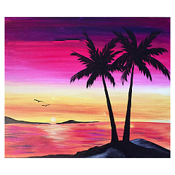 Colorful DIY Seaside Coconut Tree Scenery Diamond Painting Kits, including Resin Rhinestones, Diamond Sticky Pen, Tray Plate and Glue Clay, Colorful, 300x400mm