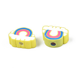Yellow Handmade Polymer Clay Beads, Rainbow & Cloud, Yellow, 8.5~10.5x10~12.5x4~5mm, Hole: 1.8mm
