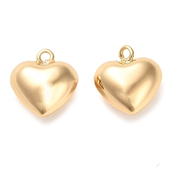 Real 18K Gold Plated Brass Pendants, Heart Charm, Real 18K Gold Plated, 16x15x8mm, Hole: 1.8mm