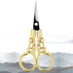 Golden Stainless Steel Scissors, Embroidery Scissors, Sewing Scissors, with Zinc Alloy Handle, Hollow, Golden, 114x52mm