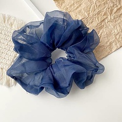 Extra Large Organza - Navy Blue Chic Oversized Organza Hair Scrunchie for Girls, Sweet and Elegant French Style Headband with Fairy Mesh Bow Tie