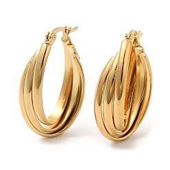 Real 18K Gold Plated 304 Stainless Steel Criss Cross Hoop Earrings for Women, Real 18K Gold Plated, 31x18x8.5mm