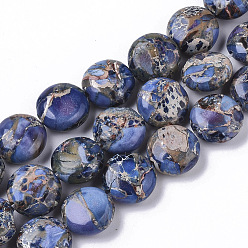 Blue Natural Imperial Jasper Beads Strands, Dyed, Flat Round, Blue, 10x4.5mm, Hole: 1mm, about  39~42pcs/Strand, 15.35 inch~16.14 inch(39~41cm)
