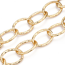 Light Gold Aluminum Cable Chains, Diamond Cut Oval Link Chains, Unwelded, Light Gold, 45.5x31x4.5mm