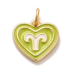 Aries Real 18K Gold Plated Brass Enamel Pendants, with Jump Ring, Heart with Constellation Charm, Aries, 12x13x1.5mm, Hole: 3.4mm