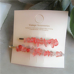 A set of orange-red Irregular Minimalist Colorful Gemstone Bead Hair Clip - Geometric Design, Simple, Stylish.