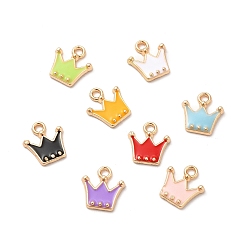 Mixed Color Alloy Enamel Pandants, Lead Free & Cadmium Free, Light Gold, Crown Charm, Mixed Color, 12x11x2mm, Hole: 1.8mm