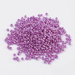 Magenta Glass Seed Beads, Dyed Colors, Round, Magenta, Size: about 4mm in diameter, hole:1.5mm