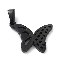Black Ion Plating(IP) 304 Stainless Steel Pendants, Butterfly, Black, 14x18x1.5mm, Hole: 6x2mm