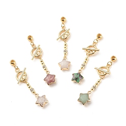 Golden 304 Stainless Steel Crylstal Rhinestone Toggle Clasps, Gems Strar Charms OT Clasps with Non-magnetic Synthetic Hematite Beads, Golden, 62mm, Hole: 1.6mm