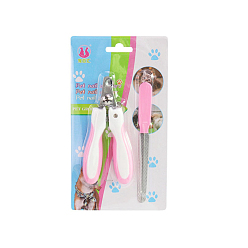 Pink Stainless Steel Pet Supplies Nail Clippers and File, with Rubber Jacket, Pink, 160x80mm, 2pcs/set