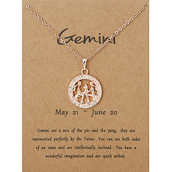 Gemini Alloy Constellation Pendant Necklaces, Golden, Gemini, 17.13 inch(43.5cm)