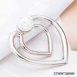 Silver Alloy Buckles, with ABS Plastic Imitation Pearl, for Strap Belt, Heart, Silver, 37x38mm