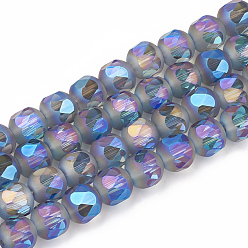 Cornflower Blue Electroplate Glass Beads Strands, Faceted, Frosted, Round, Cornflower Blue, 10x10mm, Hole: 1.4mm, about 72pcs/strand, 27.5 inch