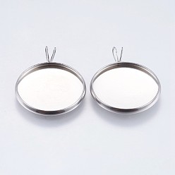 Stainless Steel Color 304 Stainless Steel Pendant Cabochon Settings, Plain Edge Bezel Cups, Flat Round, Stainless Steel Color, Tray: 20mm, 27x22x2mm, Hole: 2x3mm