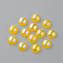 Gold Acrylic Cabochons, AB Color Plated, Half Round, Gold, 8x4mm