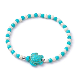 Синтетическая Бирюза Синтетический бирюза браслеты из бисера, черепаха, регулируемые эластичные браслеты, 7.28~7.48 дюйм (18.5~19 см)