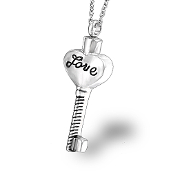 Stainless Steel Color Stainless Steel Heart Key Pendant Necklaces, Urn Ashes Necklaces, Stainless Steel Color, no size