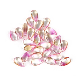 Camélia 5pcs perles de verre tchèques transparentes, top foré, larme, camélia, 14x8mm, Trou: 1mm