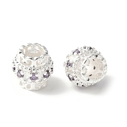 лаванда Латунные микро проложить Цирконий Европейский бисером, баррель, стойки покрытие, прочное покрытие, без кадмия и без свинца, лаванда, 8x7.5 мм, отверстие : 4 мм