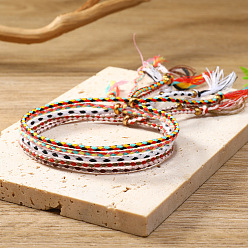 White 5Pcs 5 Colors Cotton Woven Braided Cord Bracelets Set, Adjustable Bohemian Ethnic Tribal Stackable Bracelets for Women, White, Inner Diameter: 2-1/8~2-3/4 inch(5.3~7cm), 1Pc/color