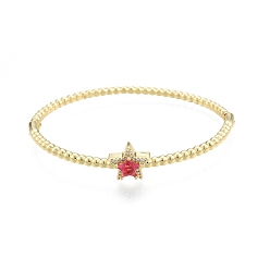 Crimson Cubic Zirconia Star Hinged Bangle, Real 18K Gold Plated Brass Jewelry for Women, Crimson, Inner Diameter: 2x2-3/8 inch (4.95x5.9cm)