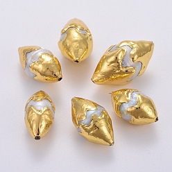 Pearl Natural Baroque Pearl Cultured Freshwater Pearl Beads, Covered with Brass, Golden Plated, 20~29x12~16mm, Hole: 0.7mm