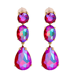 purple Sparkling Waterdrop Shaped Colorful Rhinestone Earrings for Women - Fashionable and Unique