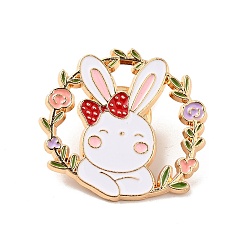 Flower Rabbit Theme Enamel Brooch, Light Gold Alloy Badge for 2023 Year Chinese Style Gift, Floral Pattern, 29.5x31.3x1.6mm