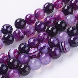 Indigo Round Dyed Natural Striped Agate/Banded Agate Beads Strands, Indigo, 8mm, Hole: 1mm, about 48pcs/strand, 15.2 inch