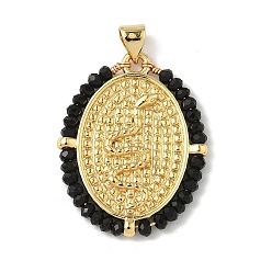 Черный Латунь стекло кулоны, овал и змея, долговечный, без свинца и без кадмия, стойки покрытие, реальный 18 k позолоченный, чёрные, 30.5x24x2.5 мм, отверстие : 3x4 мм