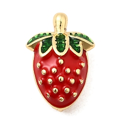 Красный Латунь эмаль подвески, клубничное очарование, долговечный, без кадмия и без свинца, реальный 18 k позолоченный, красные, 16x11x7 мм, отверстие : 1.2 мм