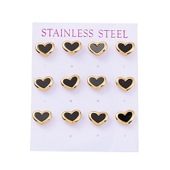 Golden Vacuum Plating Heart 304 Stainless Steel Acrylic Stud Earrings, with Ear Nut, Golden, 9x11mm, Pin: 0.8mm, 6 pairs/card