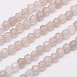 Grey Agate Natural Grey Agate Beads Strands, Faceted, Round, 4mm, Hole: 1mm, about 90pcs/strand, 14 inch