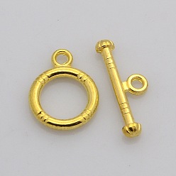 Golden Tibetan Style Alloy Toggle Clasps, Golden, Lead Free and Cadmium Free, Ring: 15x12mm, Bar: 18.5x3.5mm, Hole: 2mm