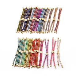 Mixed Color Nylon Cord Silder Bracelets, for Connector Charm Bracelet Making, with Rack Plating Golden Brass Findings, Long-Lasting Plated, Cadmium Free & Lead Free, Mixed Color, 8-5/8~9-1/8x1/8 inch(22~23x0.3cm), Hole: 2mm