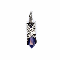 Lapis Lazuli Natural Lapis Lazuli Pointed Pendants, Faceted Bullet Charms with Antique Silver Plated Brass Wings, 44x12mm