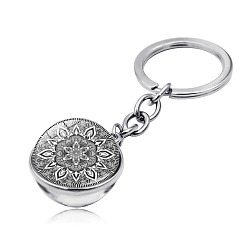 Colorful Mandala Flower Keychain, Double Side Cabochon Glass Ball Keychain, for Men Women Gift, Colorful, 7.8cm