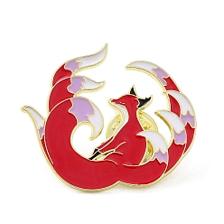 Red Chinese Style Myth Animal Nine Tail Fox Enamel Pins, Light Gold Alloy Brooch for Backpack Clothes Women, Red, 31.5x37.5x1.5mm