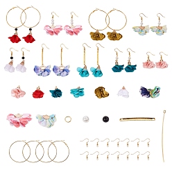 Mixed Color SUNNYCLUE DIY Earring Making, with Cloth Pendant Decorations, with Acrylic Findings, Handmade Cloth Pendant Decorations and Brass Earring Hooks, Mixed Color, 12x10cm