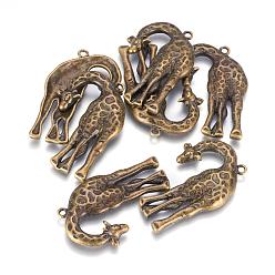 Antique Bronze Tibetan Style Alloy Pendants, Giraffe, Antique Bronze, Lead Free and Cadmium Free, 44x30x4mm, Hole: 2mm, about 140pcs/1000g