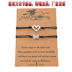 B00120-1 Halloween Butterfly Wax Cord Bracelet - Stainless Steel Hollow Out Shiny Braided Bracelet