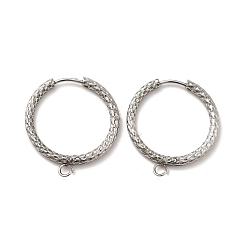 Stainless Steel Color 201 Stainless Steel Hoop Earrings Findings, with 304 Stainless Steel Pins & Horizontal Loops, Ring, Stainless Steel Color, 10 Gauge, 28x25x2.5mm, Hole: 2.6mm, Pin: 0.8mm