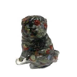 Dragon Blood Resin Dog Figurines, with Natural Dragon Blood Chips inside Statues for Home Office Decorations, 50x35x55mm