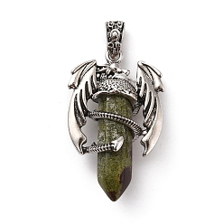 Dragon Blood Natural Dragon Blood Pointed Pendants, Faceted Bullet Charms, with Rack Plating Platinum Tone Alloy Dragon Findings, Cadmium Free & Lead Free, 39~41x24~25x13~14mm, Hole: 4x8mm
