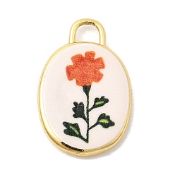 Цветок Латунные подвески с принтом, овальные амулеты, долговечный, реальный 18 k позолоченный, цветок, 20.5x13.5x3 мм, отверстие : 3x2 мм