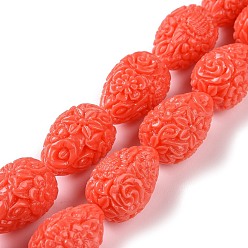 Orange Red Dyed Synthetical Coral Teardrop Shaped Carved Flower Bud Beads Strands, Orange Red, 21x14x14mm, Hole: 1mm, about 16pcs/strand, 13 inch