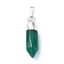 Green Onyx Agate Natural Green Onyx Agate Pendants, Faceted Cone Charms with Rack Plating Platinum Plated Brass Snap on Bails, Cadmium Free & Lead Free, 21x6mm, Hole: 3.5x6mm